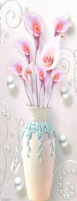 Tranh bình hoa decor những bông hoa lục bình trong bình gốm