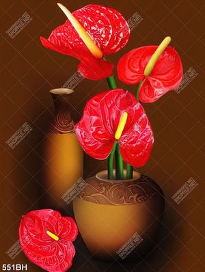 Tranh bình hoa trang trí nhưng bông hoa đỏ rực rỡ trong bình
