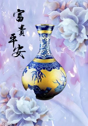 Tranh bình hoa in uv bông hoa mẫu đơn giả ngọc bên bình gốm