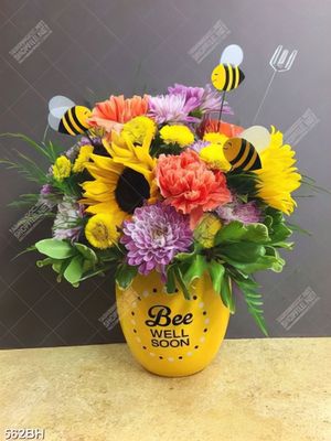 Tranh bình hoa treo tường hoa hướng dương xen hoa cúc vàng