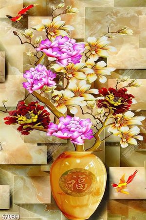 Tranh bình hoa in uv những bông hoa mẫu đơn bên hoa mộc lan