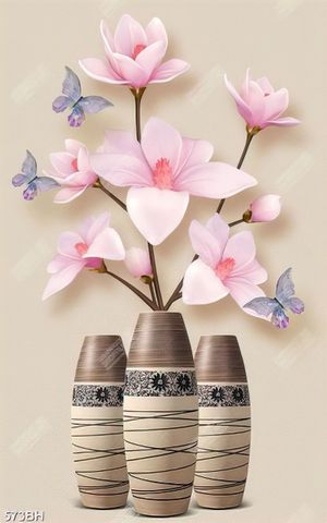 Tranh bình hoa in canvas đàn bướm bay lượm bên hoa mộc lan