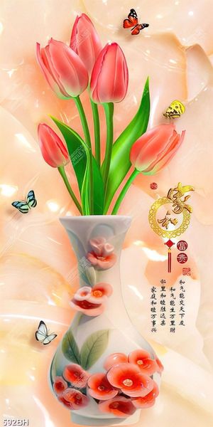 Tranh bình hoa psd những bông hoa tulip hồng nở rực rỡ