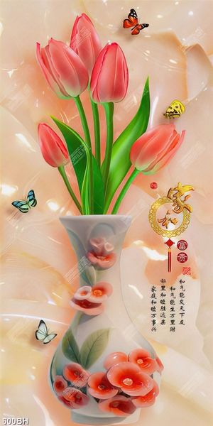 Tranh bình hoa nghệ thuật những bông hoa tulip màu hồng