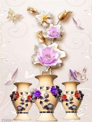 Tranh bình hoa trang trí những bông hoa giả ngọc nở trên bàn