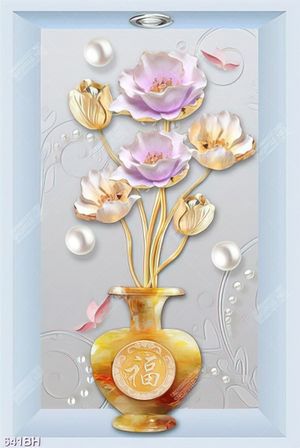 Tranh bình hoa những bông hoa giả ngọc và dáp vàng rực rỡ