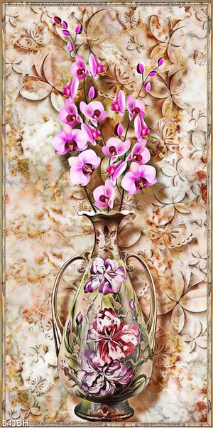 Tranh bình hoa dán tường những bông hoa phong lan tím