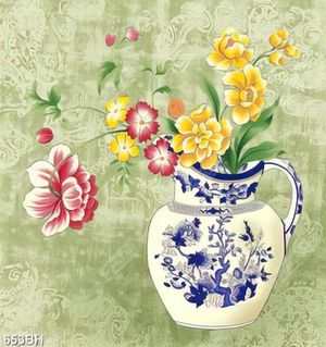 Tranh bình hoa decor những bông hoa nhí trong chiếc bình gốm