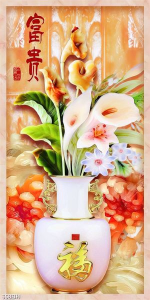 Tranh bình hoa lục bình và mẫu đơn giả ngọc treo tường
