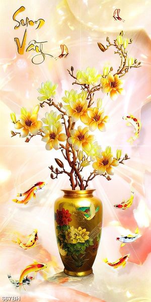 Tranh bình hoa treo tường những bông hoa mộc lan  khoe sắc
