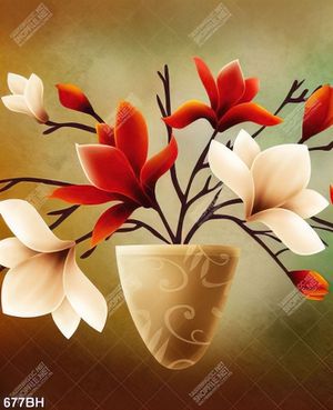Tranh bình hoa 3d những bông hoamộc lan bên bình gốm sứ