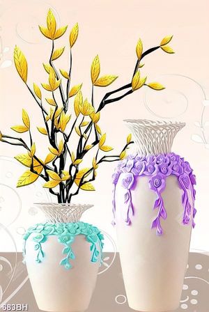 Tranh bình hoa những chiếc lá dáp vàng trên cành khô trang trí