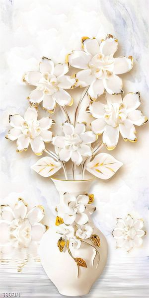 Tranh bình hoa 3d những bông mộc lan giả ngọc trên tường