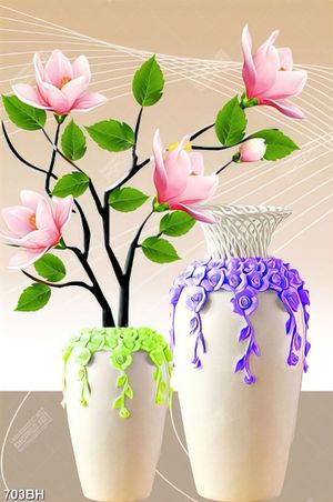 Tranh bình hoa treo tường những bông hoa mộc lan sắc hồng