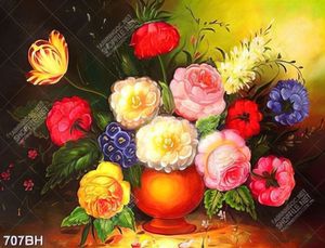 Tranh bình hoa decor những bông mẫu đơn trong bình gốm