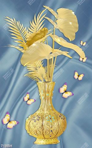 Tranh bình hoa trang trí những bông hoa dáp vàng đan xen nhau