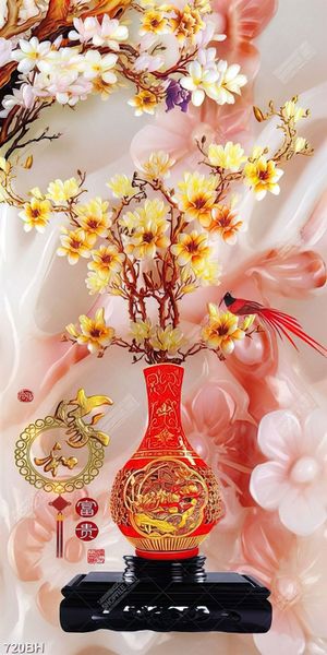 Tranh bình hoa in uv bông hoa mộc lan giả ngọc bên bình gốm