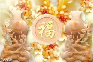 Tranh bình hoa 3d hai chiếc bình giả ngọc bên hoa mẫu đơn
