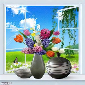 Tranh bình hoa in canvas những bông hoa xinh đẹp bên cửa sổ
