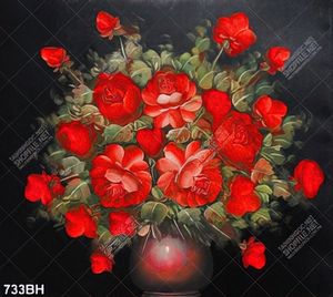 Tranh bình hoa dán tường những bông hoa mẫuu đơn màu đỏ