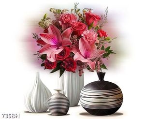Tranh bình hoa nghệ thuật những bông hoa lyly hồng xinh đẹp