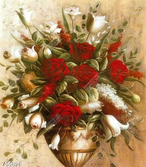 Tranh bình hoa hồng màu đỏ rực rỡ trên bức tường in canvas
