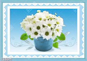 Tranh bình hoa dán tường những bông cúc trắng trong chậu