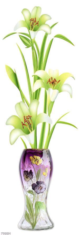 Tranh bình hoa ly trắng trong bình thủy tinh màu tím decor