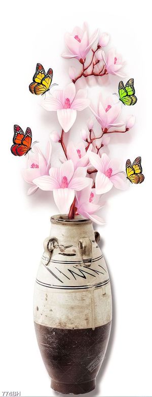 Tranh bình hoa mộc lan bên đàn bướm xinh đẹp in canvas