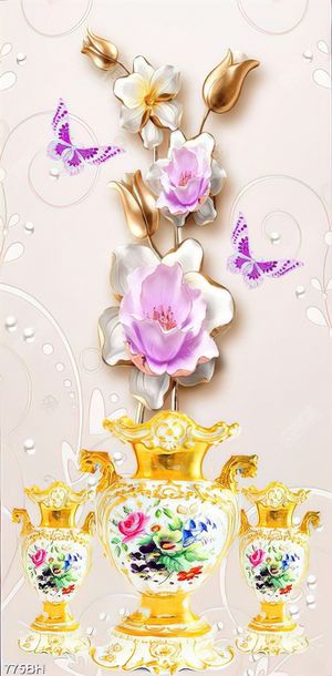 Tranh bình hoa mộc lan giả ngọc bên chú bướm dán tường