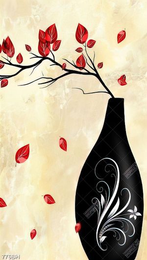 Tranh bình hoa decor những chiếc lá phong đỏ bay trong gió