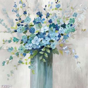 Tranh bình hoa in canvas những cành hoa nhí màu xanh lam