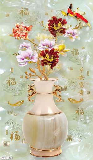 Tranh bình hoa decor đàn cá chép tung tăng bên cành mộc lan