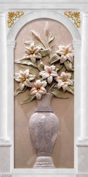 Tranh bình hoa lan giả ngọc trên bức tường xám nghệ thuật