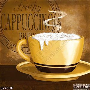 Tranh tách cà phê cappuccino thơm tràn bột trắng