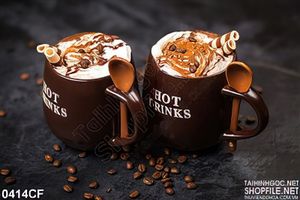 Tranh những chiếc bánh quế trong hai ly cà phê cappuccino