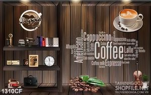 Tranh cà phê in canvas ly cappuccino thơm ngon bên cây ghita