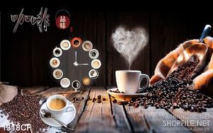 Tranh cà phê nghệ thuật chiếc bàn gỗ và những tách cà phê nóng
