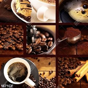 Tranh bộ ghép tách coffee và hạt cà phê rang in uv