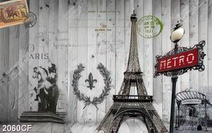 Tranh dán tường tháp Eiffel trên nền gỗ