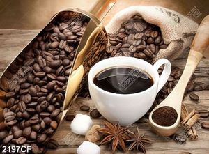 Tranh hạt cafe và tách coffee nguyên chất dán tường