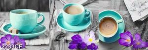 Tranh những tách cafe màu xanh ngọc trên bàn
