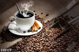 Tranh canvas ly coffee nóng và hạt cafe