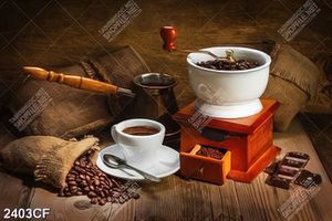 Tranh canvas tách cafe và hạt cafe