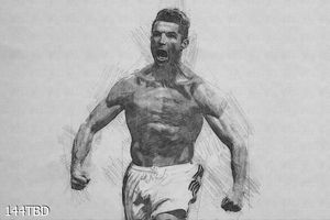 Tranh cầu thủ Ronaldo đen trắng vẽ bằng bút chì