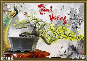 Tranh bonsai hoa mai thịnh vượng