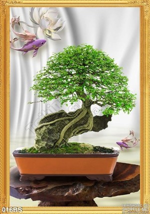 Tranh bonsai và cá giả ngọc 3d