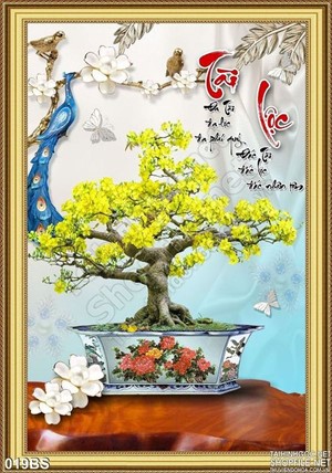 Tranh bonsai hoa mai tài lộc