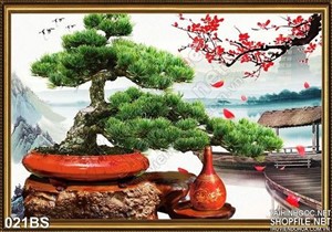 Tranh bonsai tạo kiểu và cái bình