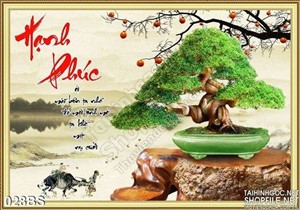 Tranh bonsai độc đáo chũ hạnh phúc